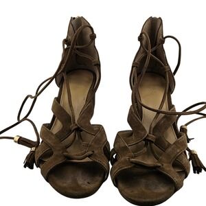 Michael Kors Suede Lace Up Block Heel Sandals Brown Women's Size 6.5M GUC